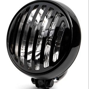 6" Black Motorcycle Headlight with Grill High Low Beam Headlamp Bottom Mount